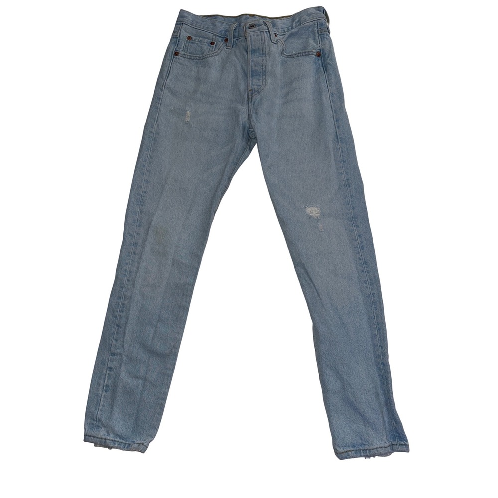 Levis 501 Skinny Light Wash Distressed High Rise Button Fly Jeans W25 L28